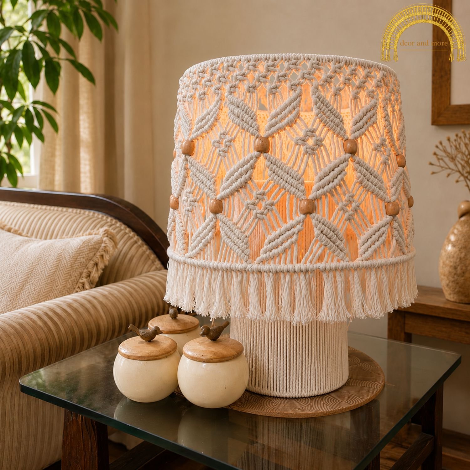 macramé lamp with wooden beads macramé lamp with wooden beads