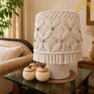macramé lamp with wooden beads