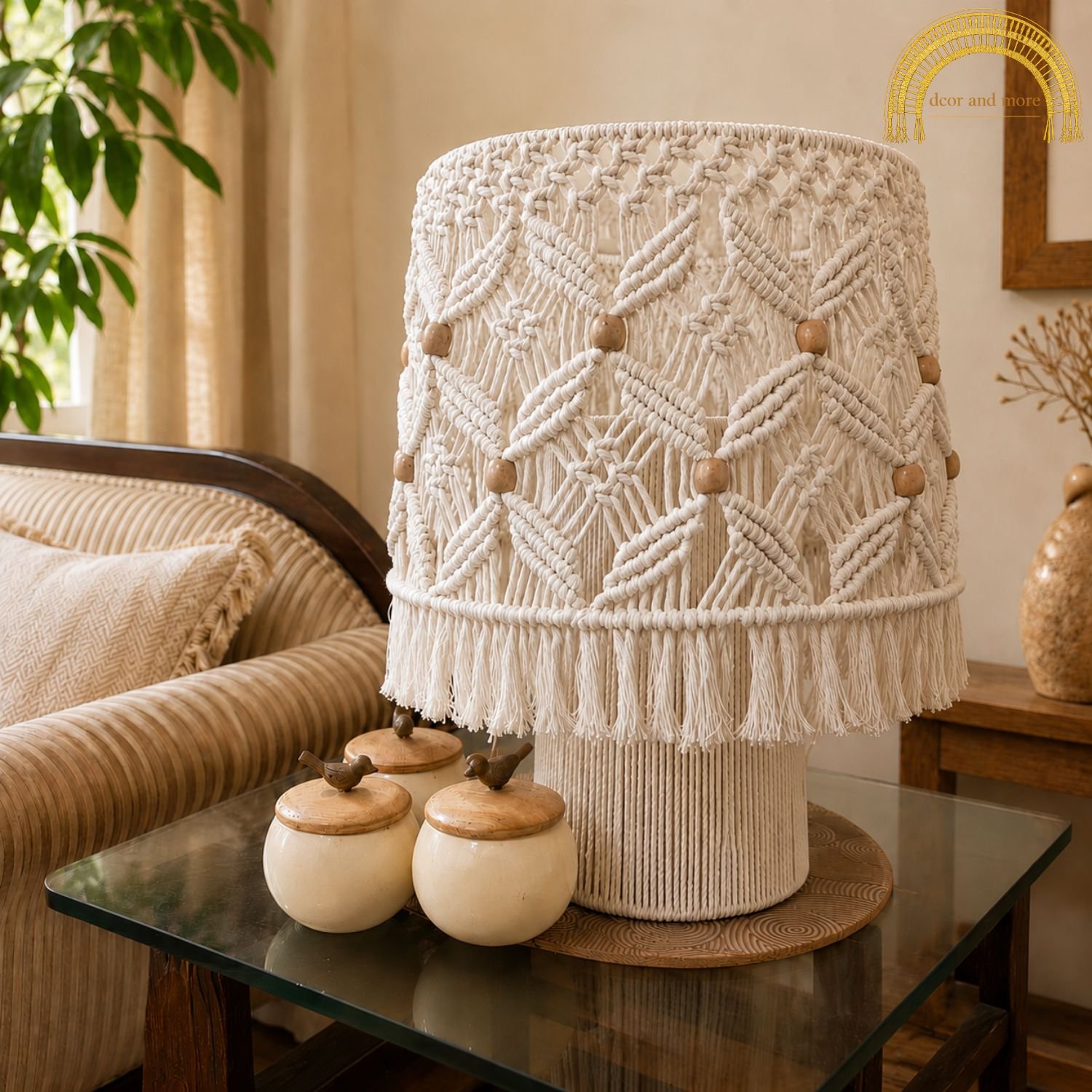 macramé lamp with wooden beads macramé lamp with wooden beads