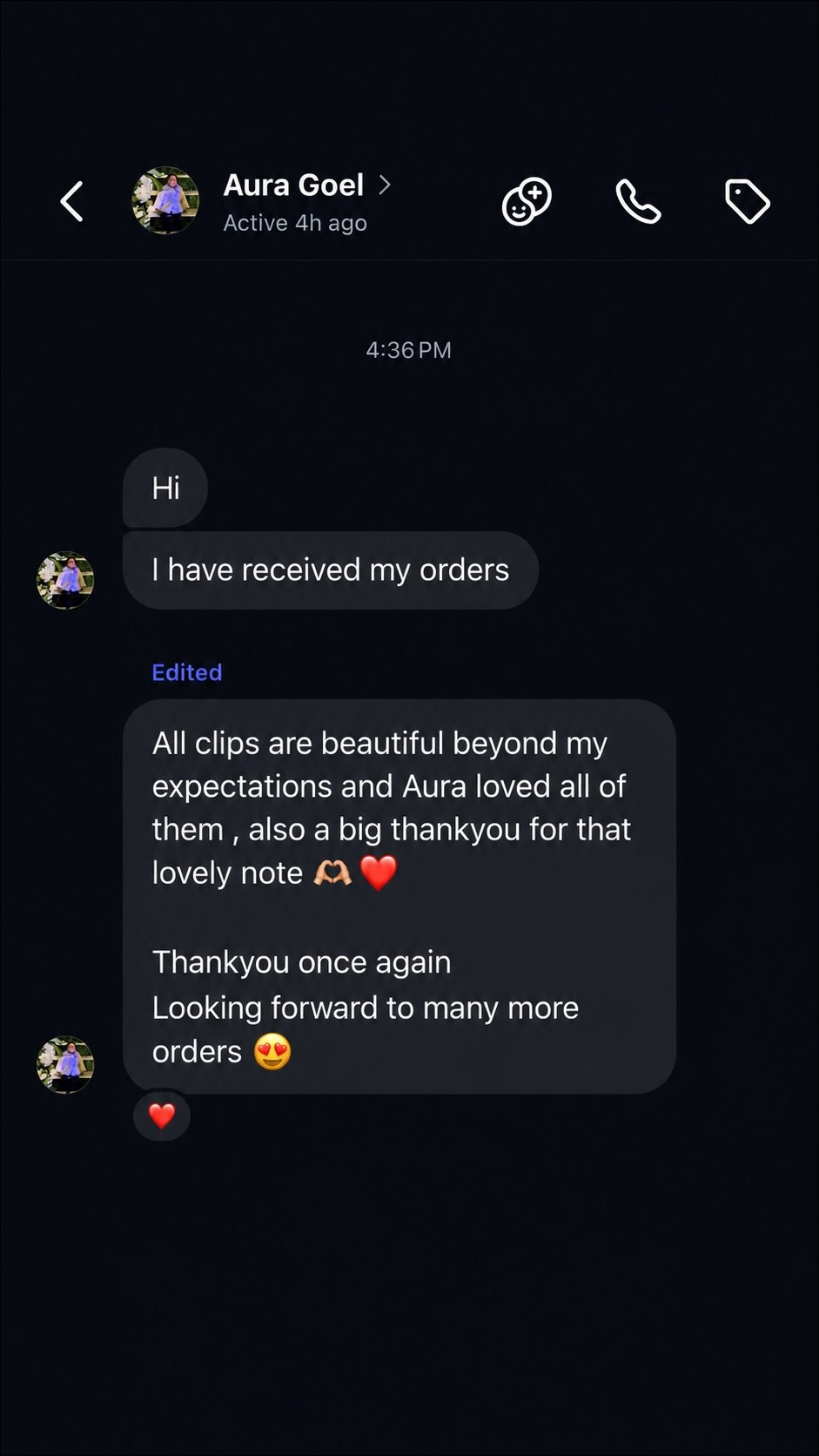 Customer appreciation for handmade products