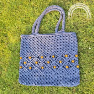 demin blue macrame tote bag