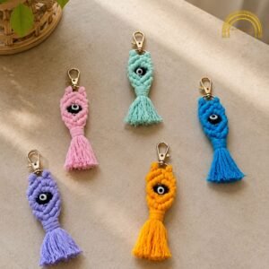 evil eye macramé tassel keychain