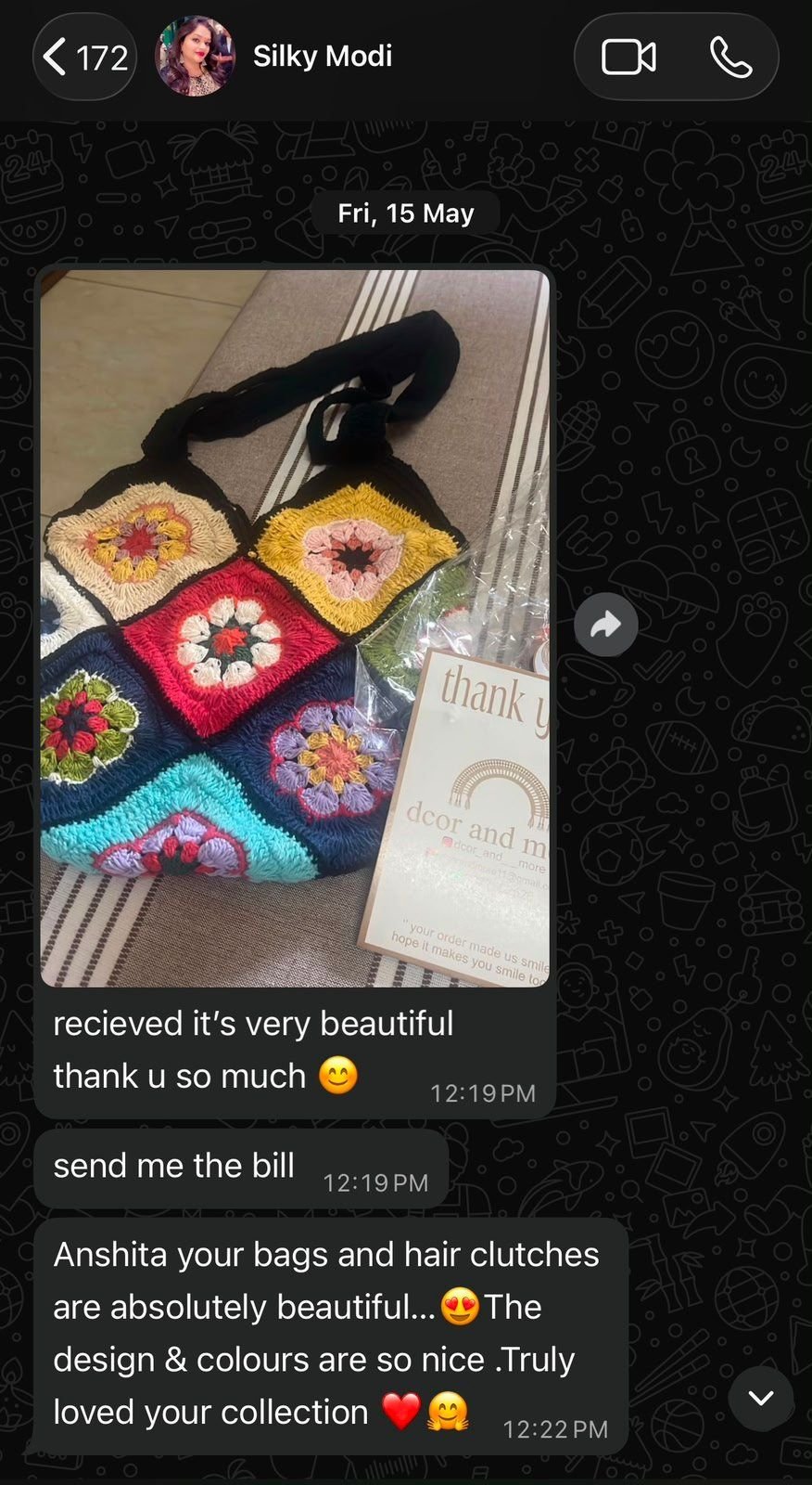 Customer review for handmade bags and hair clutches
