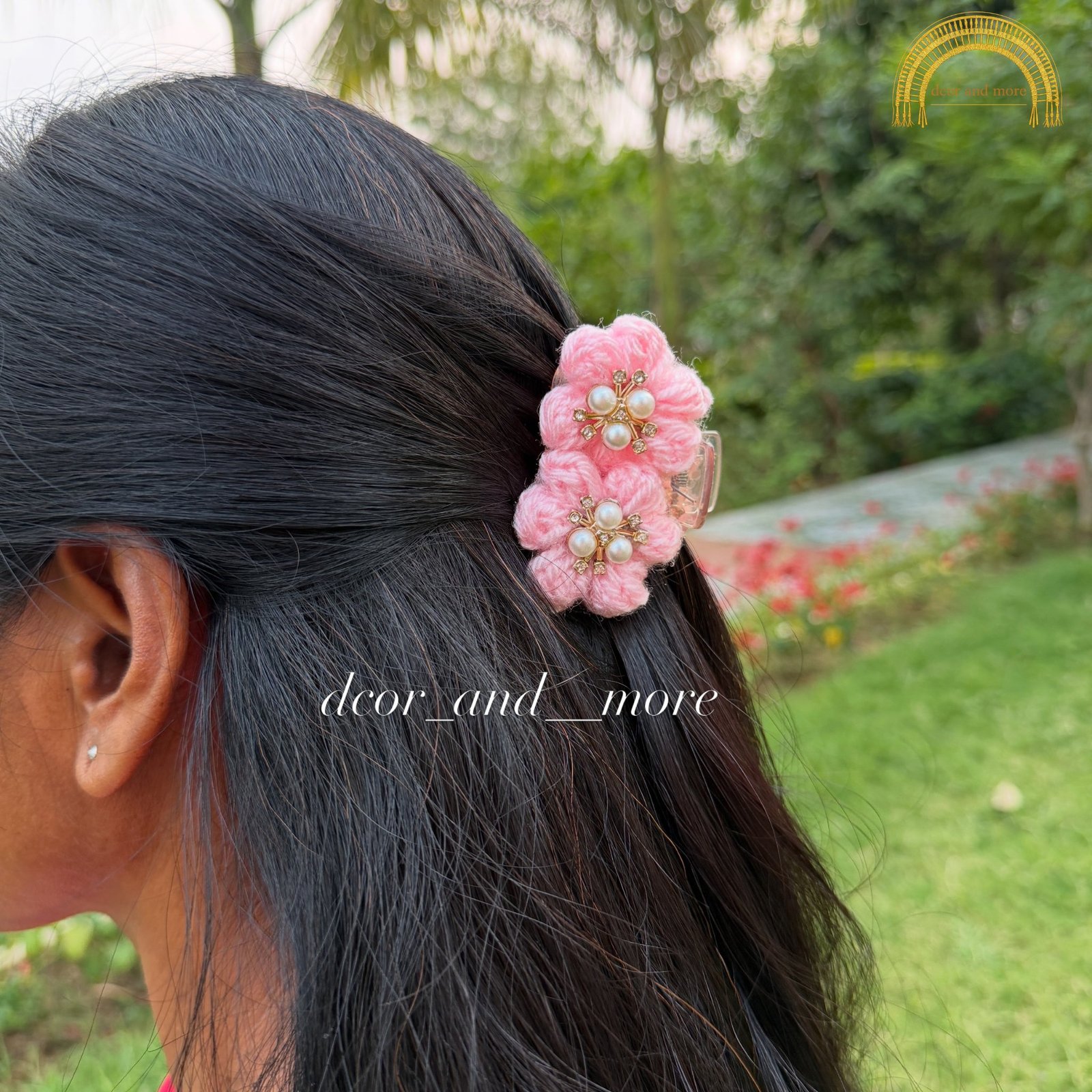 crochet claw clips double flower pearl studded crochet claw clips double flower pearl studded