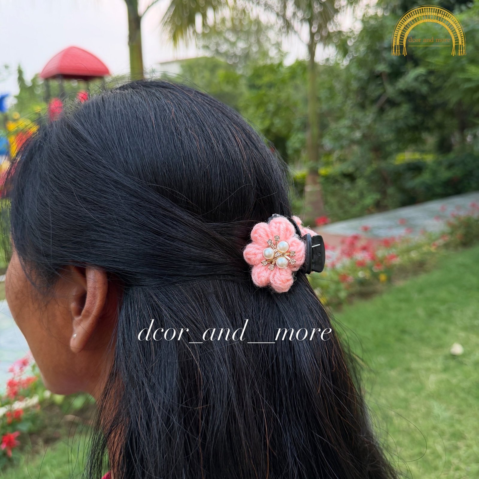 crochet claw clips single flower pearl studded crochet claw clips single flower pearl studded