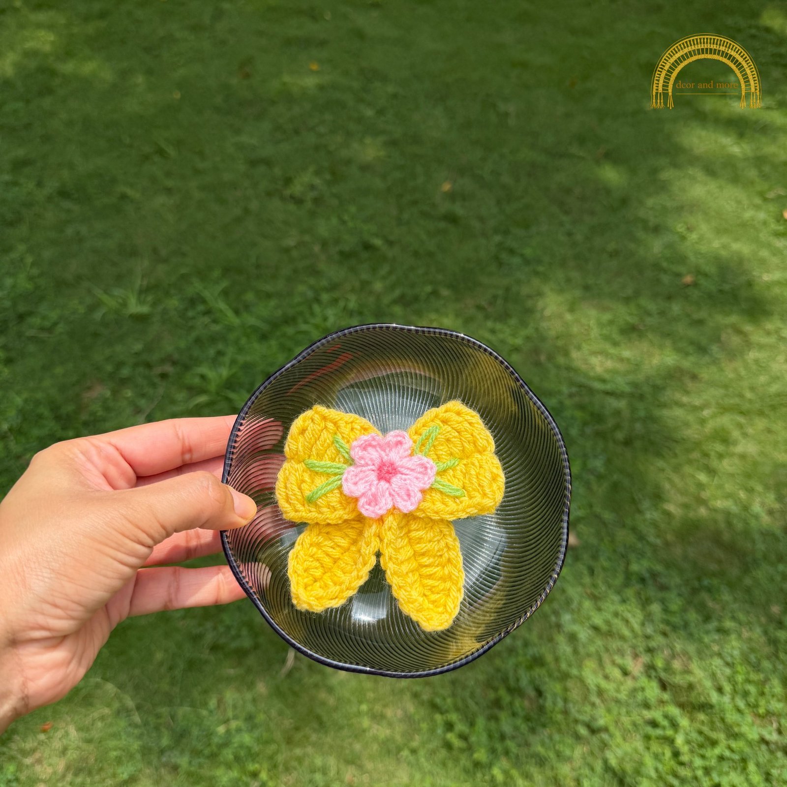 yellow bow hair clip with pink flower yellow bow hair clip with pink flower