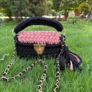 black and light rust yarn bag