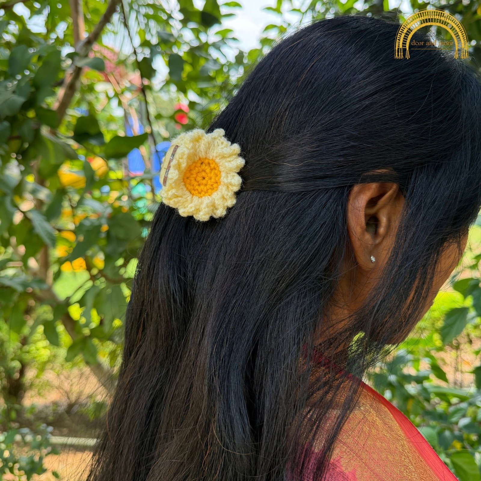 Crochet Sunflower Claw Clip - Cream and Yellow cream and yellow