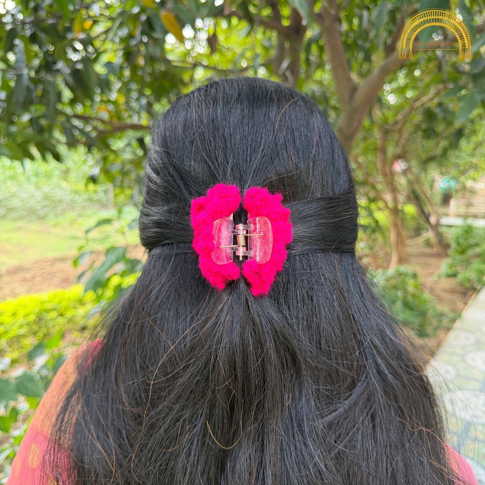 Crochet Sunflower Claw Clip - Hot Pink Combo (2) hot pink combo 2