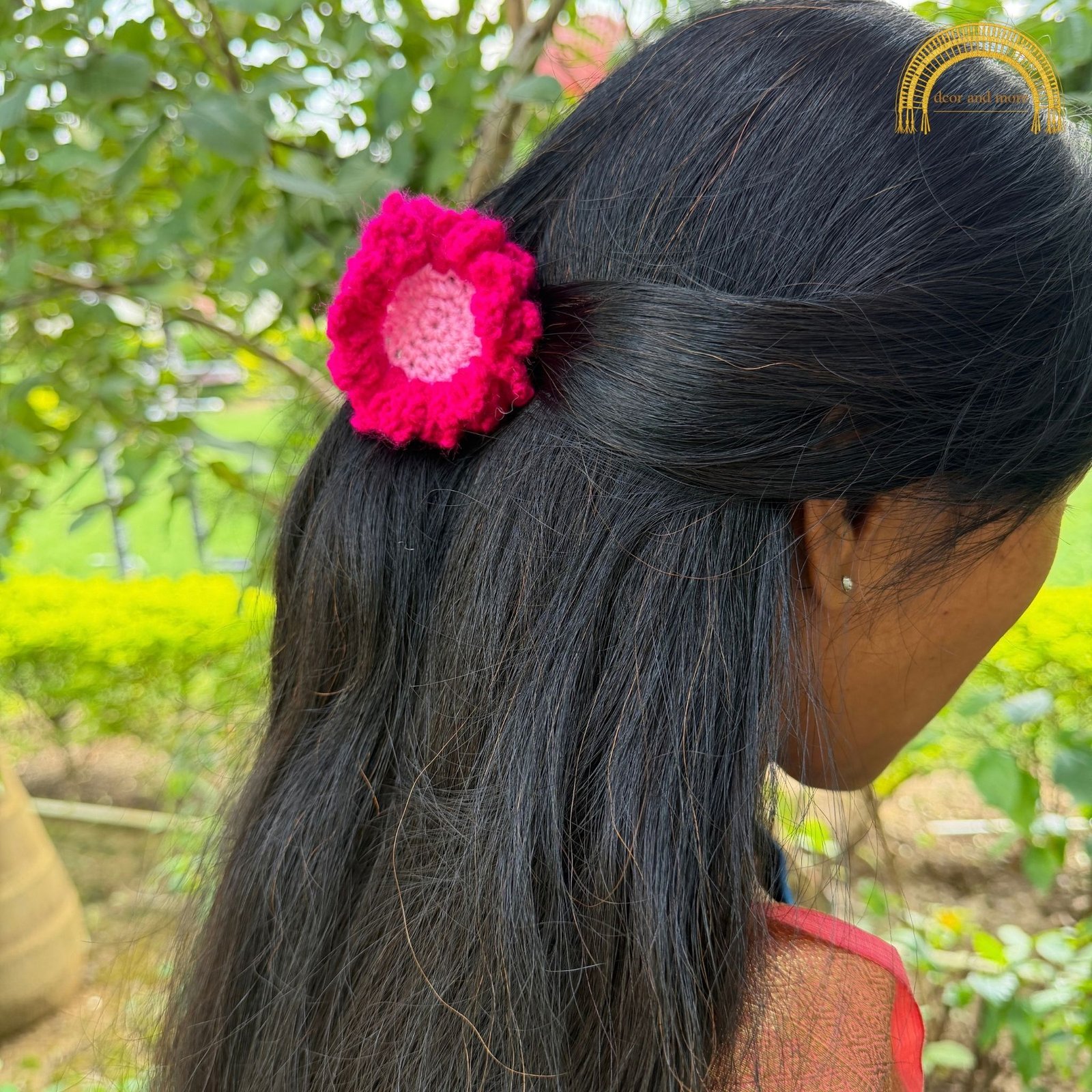 Crochet Sunflower Claw Clip - Hot Pink Combo hot pink combo