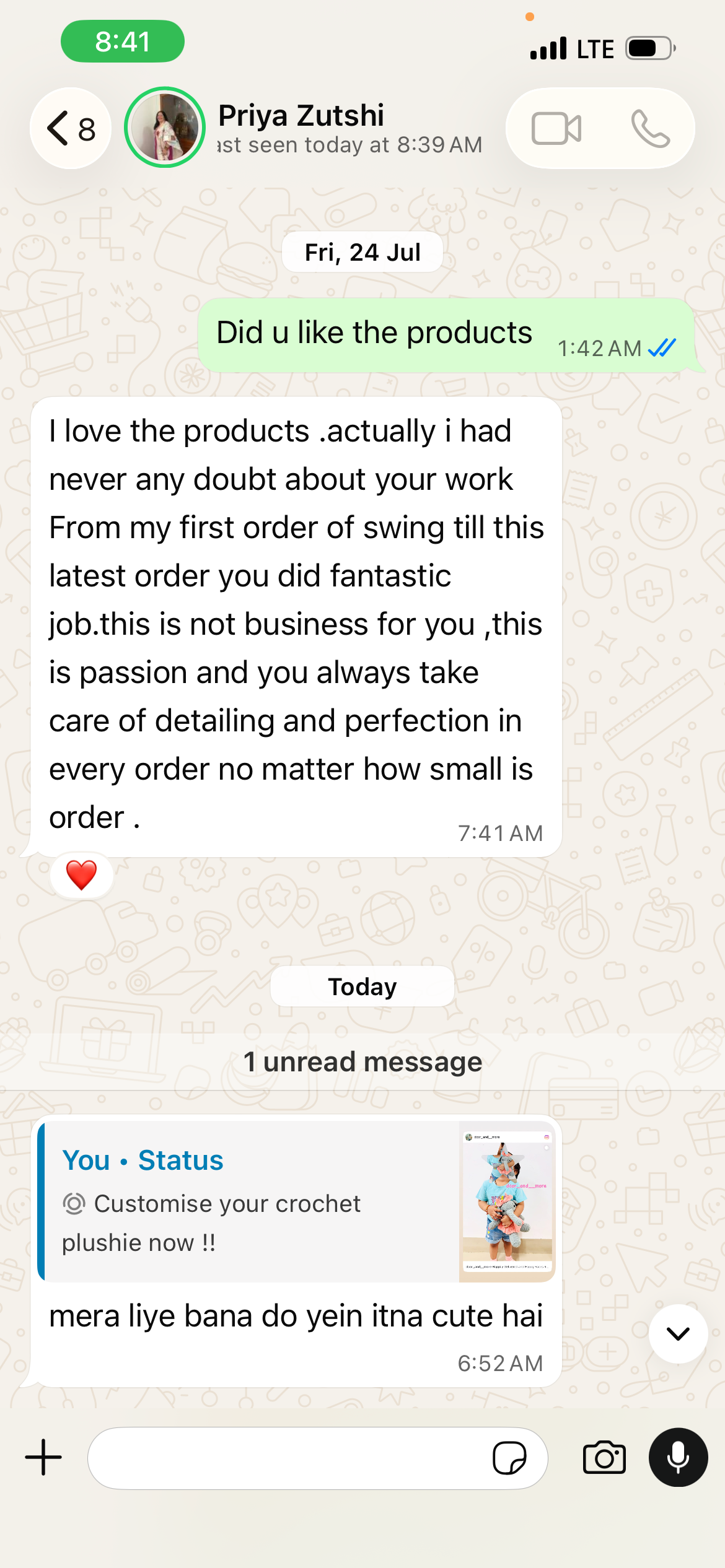 Customer message thanking Dcor and More for their care and craftsmanship