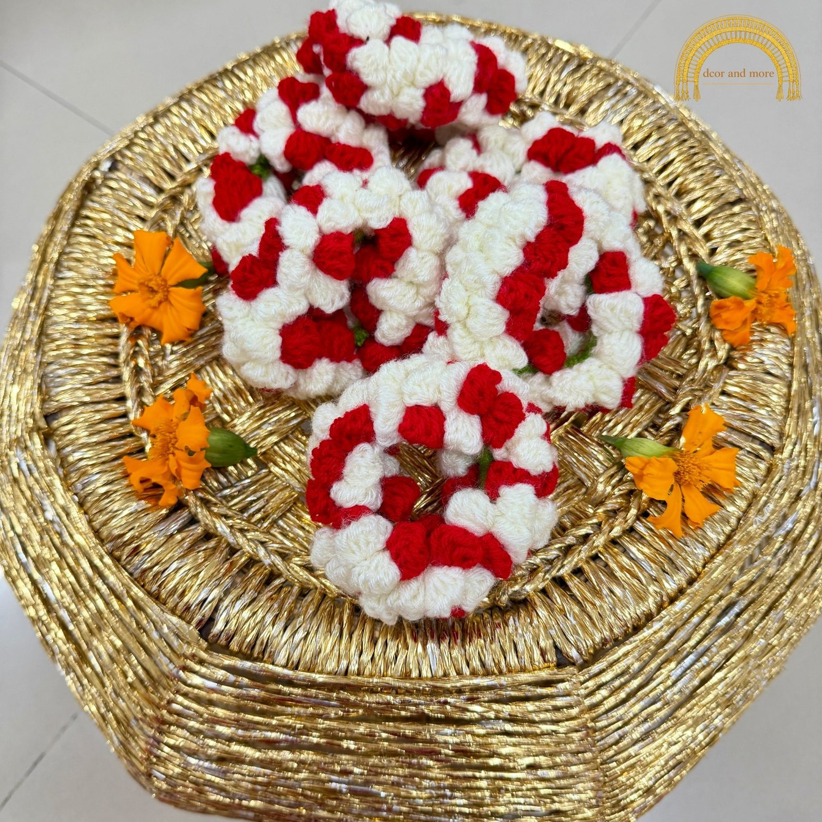 Mogra Crochet Scrunchie - Red and Cream 144