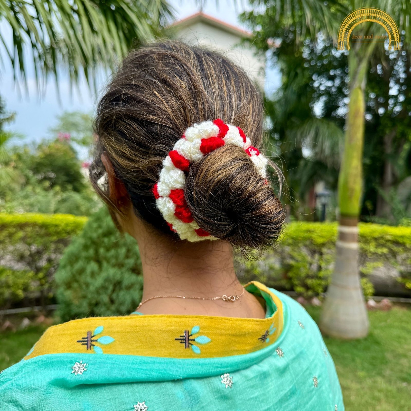 Mogra Crochet Scrunchie - Red and Cream 145