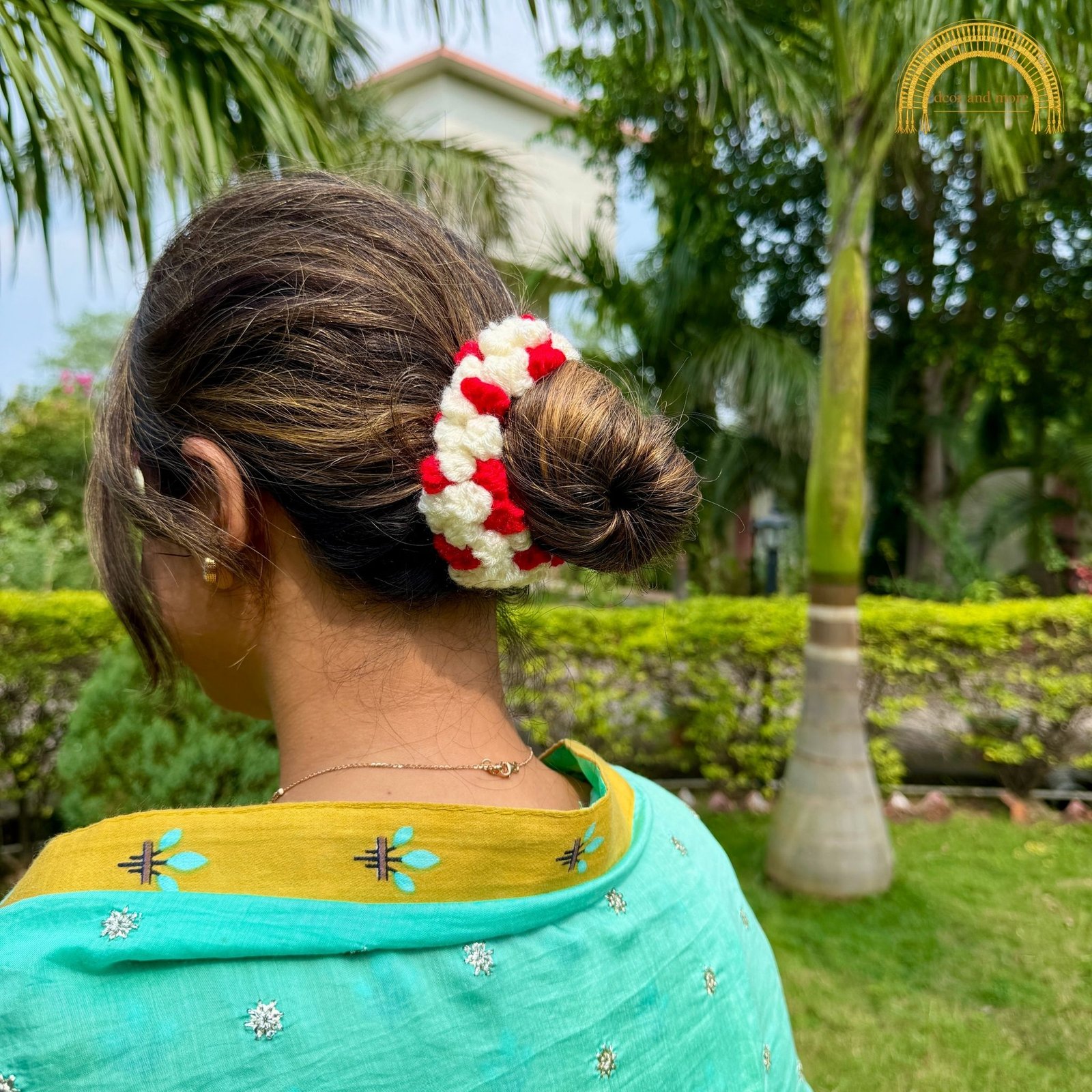 Mogra Crochet Scrunchie - Red and Cream 146