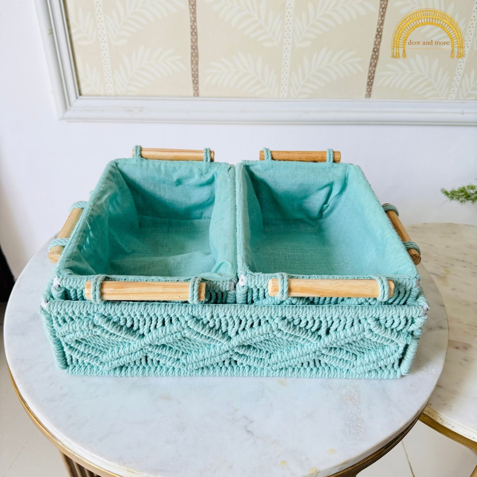 Set of 3 Macrame Organiser - Cyan (2) macrame organiser cyan 2