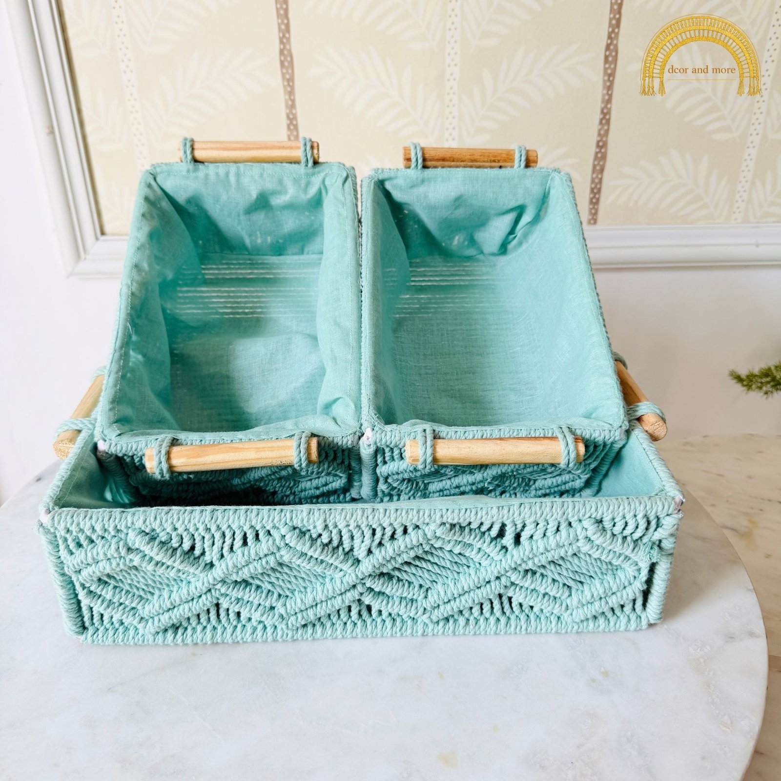 Set of 3 Macrame Organiser - Cyan macrame organiser cyan