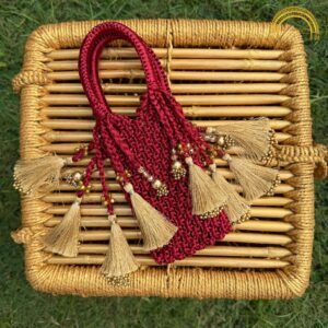 maroon jhumki tassel potli